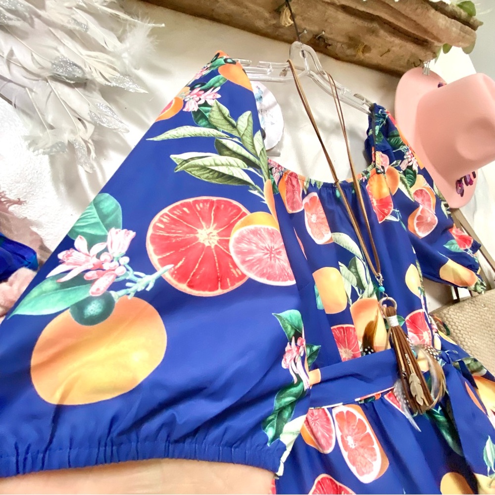 BloomChic Blue Floral Citrus Midi Dress - Picture 10 of 14
